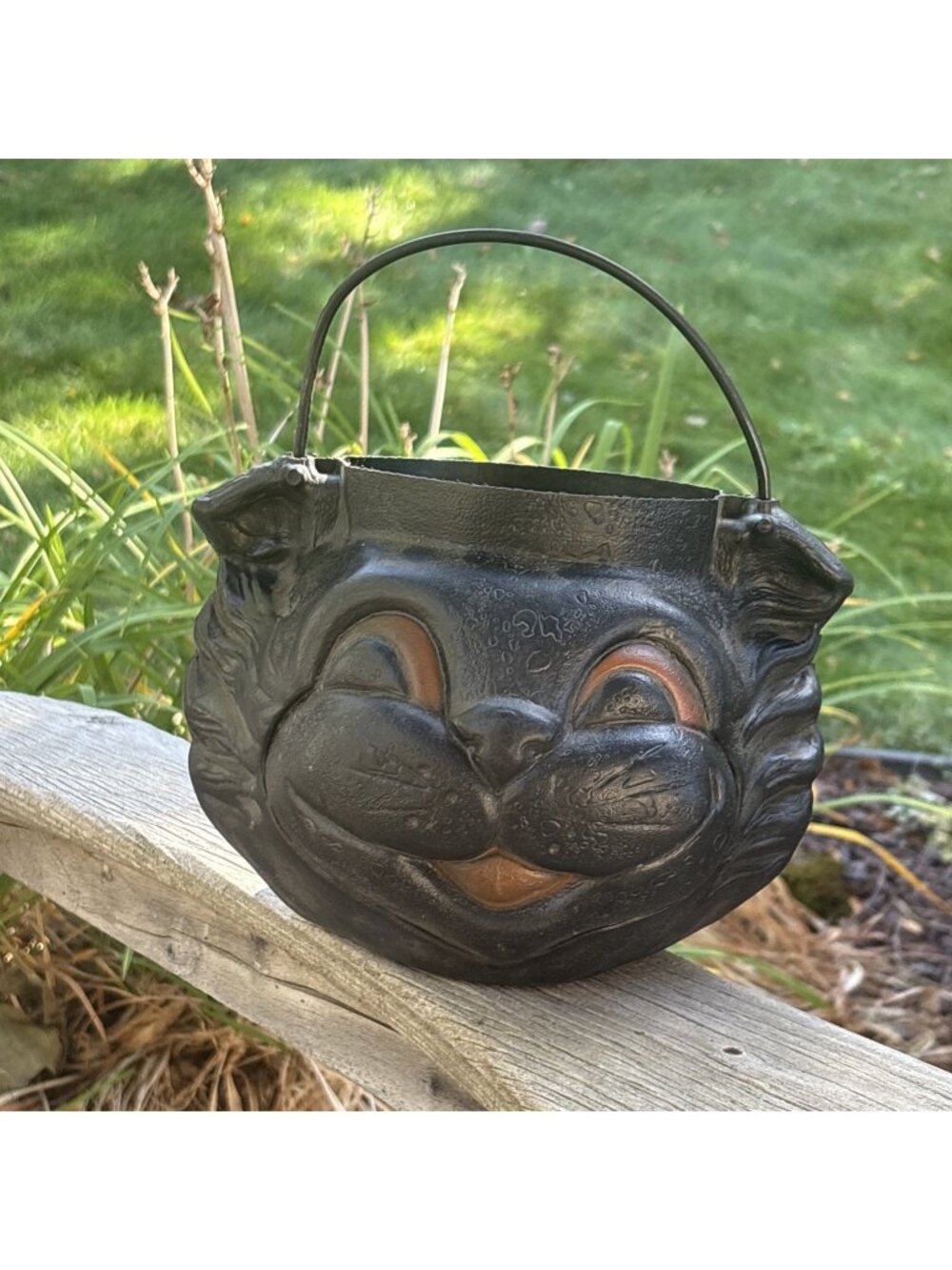 VTG Empire Blow Mold Black Cat Halloween Candy Bucket Pail Original Sticker USA